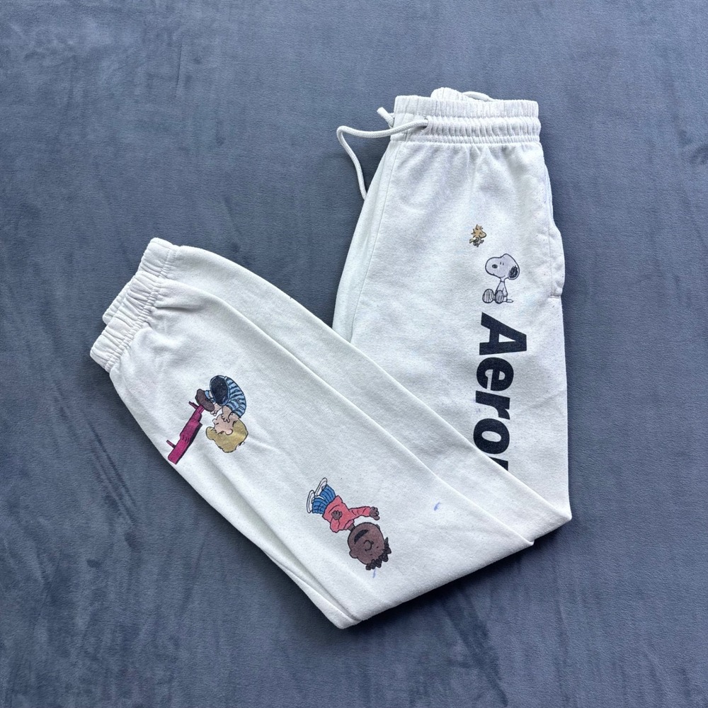 Aeropostale Peanuts Snoopy Charlie Brown Joggers Cream Sweatpants XS